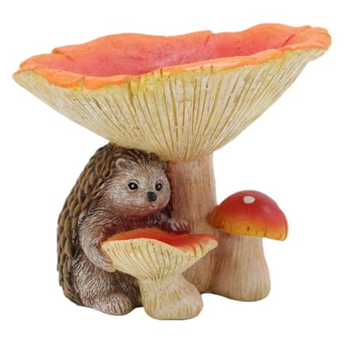 Igel Smushroom Resin Figur Vogel Köderbox Tierstatue Dekorative Outdoor Gartenskulptur Terrasse Rasen Dekor Gartenskulptur von PANGBOER