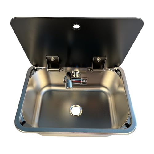 Mehrzweck-Edelstahl-Camper-Waschbecken mit Deckel aus gehärtetem Glas, um tragbaren Platz auf Wohnwagen und Boot zu sparen, Edelstahl-Spüle Mehrzweck-Edelstahl-Camper-Waschbecken mit Deckel aus gehärtetem Glas, um tragbaren Platz auf Wohnwagen und Boot zu sparen, Edelstahl-Spüle von PANGBOER
