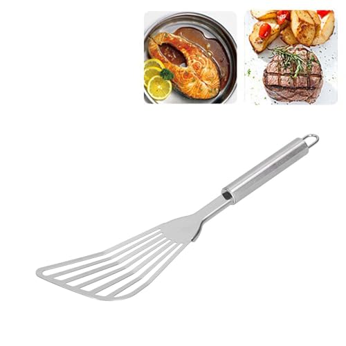 PANGHUBO Fischspatel Edelstahl Combo – Großer Fischwender Pfannenwender – Metallspatel zum Kochen – Schlitzspatel – Bratspatel mit dünnem Rand ideal zum Wenden und Wenden (Silber) von PANGHUBO