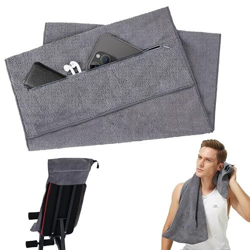 PANGTON VILLA Fitness Handtuch I Sporthandtuch Fitnessstudio 100x40cm I Mikrofaser Handtuch mit Reißverschlusstasche I Gym Handtuch für Fitnessstudio und Training (Dunkelgrau) von PANGTON VILLA