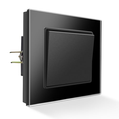 PANGTZEEN Lichtschalter Unterputz mit Kralle 1 Fach 3 Weg Gehärtetem Glas Rahmen 10A 82mm Ein Aus Taste Wand Schalter Schwarz Kein-Neutralleiter für Wohnzimmer Schlafzimmer Küche Büro von PANGTZEEN
