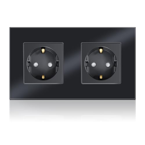 PANGTZEEN Schuko Steckdose 2 Fach Gehärtetem Glas Rahmen 157mm Doppel Wandsteckdose 16A Typ-F Unterputz Einbausteckdose Schwarz Für Schlafzimmer, Küche, Büro PANGTZEEN Schuko Steckdose 2 Fach Gehärtetem Glas Rahmen 157mm Doppel Wandsteckdose 16A Typ-F Unterputz Einbausteckdose Schwarz Für Schlafzimmer, Küche, Büro von PANGTZEEN