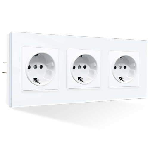 PANGTZEEN Schuko Steckdose mit Kralle 3 Fach Glas Rahmen 224mm Dreifach Wandsteckdose 16A Unterputz Zwei Befestigung Stil Einbausteckdose Weiß Für Wohnzimmer, Schlafzimmer, Küche, Büro PANGTZEEN Schuko Steckdose mit Kralle 3 Fach Glas Rahmen 224mm Dreifach Wandsteckdose 16A Unterputz Zwei Befestigung Stil Einbausteckdose Weiß Für Wohnzimmer, Schlafzimmer, Küche, Büro von PANGTZEEN