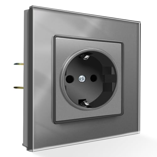Steckdose mit Kralle 1 Fach Gehärtetem Glas 82mm Einzel Wandsteckdose Unterputz Einbausteckdosen Grau 16A AC Output fur Europe Keine Schraube Inklusive Steckdose mit Kralle 1 Fach Gehärtetem Glas 82mm Einzel Wandsteckdose Unterputz Einbausteckdosen Grau 16A AC Output fur Europe Keine Schraube Inklusive von PANGTZEEN