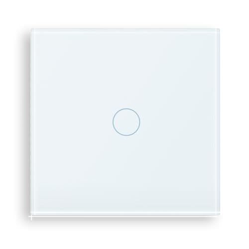 PANGTZEEN Touch Lichtschalter 1 Fach 1 Weg Gehärtetem Glas Schalter Non-WiFi Wandschalter 10A Unterputz Wandlichtschalter Weiß Kein Neutralleiter für Wohnzimmer Schlafzimmer Küche Büro von PANGTZEEN