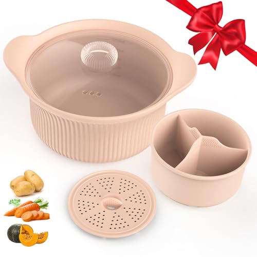 Mikrowellen-Dampfgarer aus Silikon, 3 Fächer, für Gemüse/Fisch/Babynahrung, ofen- und spülmaschinenfest, leicht zu reinigen, Mikrowellentopf mit Griff und Deckel, 100 % lebensmittelechte Dampfschüssel Mikrowellen-Dampfgarer aus Silikon, 3 Fächer, für Gemüse/Fisch/Babynahrung, ofen- und spülmaschinenfest, leicht zu reinigen, Mikrowellentopf mit Griff und Deckel, 100 % lebensmittelechte Dampfschüssel von PANIMOSI