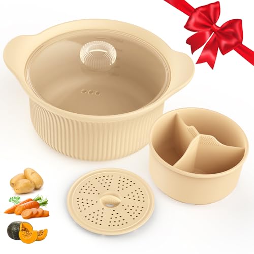 Mikrowellen-Dampfgarer aus Silikon, 3 Fächer, für Gemüse/Fisch/Babynahrung, ofen- und spülmaschinenfest, leicht zu reinigen, Mikrowellentopf mit Griff und Deckel, 100 % lebensmittelechte Dampfschüssel Mikrowellen-Dampfgarer aus Silikon, 3 Fächer, für Gemüse/Fisch/Babynahrung, ofen- und spülmaschinenfest, leicht zu reinigen, Mikrowellentopf mit Griff und Deckel, 100 % lebensmittelechte Dampfschüssel von PANIMOSI