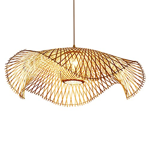 Bambus Hängelampe Retro Wohnzimmerlampe Pendelleuchte Handgewebter Kronleuchter Rattan Lampenschirm Höhenverstellbar E27 Pendellampe Restaurant Teestube Schlafzimmer Antik Büro Bar Leuchten,65cm von PANNN