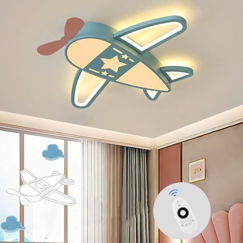 LED Deckenlampe Kinderzimmer 52W Flugzeug Kinderzimmer Lampe Decke Kreative Flugzeug Lampe Mit Fernbedienung Dimmbar 3000K~6500K Babyzimmer Deckenleuchte Kinderzimmer Deko Lampe, 76cm Himmelblau von PANNN