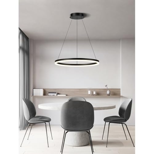 LED Pendelleuchte Modern Runde Dimmbar Hängeleuchte Ring Kreis Hängelampe Moderne Wohnzimmerleuchten Esstisch Pendellampe Pendelleuchte Für Kücheninsel Wohnzimmer Büro Halle(Schwarz,1-Ring-60cm) von PANNN