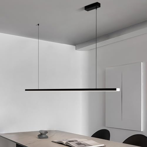 PANNN Dimmbar LED Pendelleuchte Moderne Esstisch Schwarz Hängeleuchte Mit Fernbedienung Pendellampe Linear Design Höhenverstellbar Kronleuchter Lampe Für Esszimmer Küche Büro Hängeleuchte 120cm,52W von PANNN