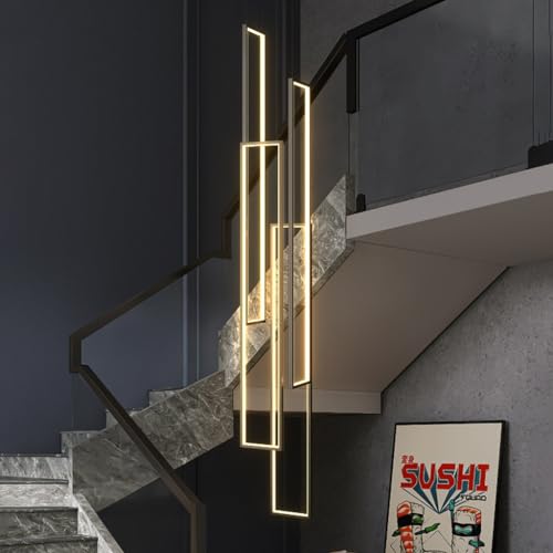 PANNN Pendelleuchte Moderne Hängeleuchte Dimmbare LED Pendelleuchte Mit Fernbedienung Höheverstellbar Lüster 140W Dekoratives Kronleuchter Für Villa Treppe Wohzimmer Esszimmer Pendellampe, 4 Lights von PANNN