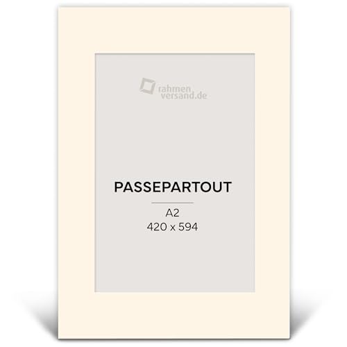 Passepartout 42x59,4 cm (A2) / Schrägschnitt-Passepartouts nach Maß für Bilderrahmen/Klassischer 1,5mm Karton in Off White (W549) / Innenmaße: 29,7x42cm (A3) von PANORAHMA BILDERRAHMEN