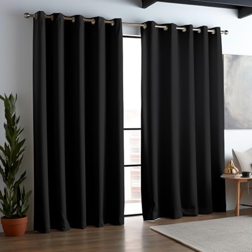 PANOVOUS Blickdichter Vorhang, Raumteiler, Trennwand, Schutz der Privatsphäre für Kinder, Haus, Schlafzimmer, mit Ösen, L 254 x H 240 cm, Schwarz, 1 Vorhang von PANOVOUS