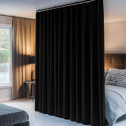 PANOVOUS Verdunkelungsvorhänge mit Raumteiler, Boden-zu-Decke, Vorhänge mit Haken, Vorhänge für Wohnzimmer und Schlafzimmer, Stangentaschen-Vorhänge, 228 cm lang, 1 Paneel, 228 x 228 cm, Schwarz PANOVOUS Verdunkelungsvorhänge mit Raumteiler, Boden-zu-Decke, Vorhänge mit Haken, Vorhänge für Wohnzimmer und Schlafzimmer, Stangentaschen-Vorhänge, 228 cm lang, 1 Paneel, 228 x 228 cm, Schwarz von PANOVOUS