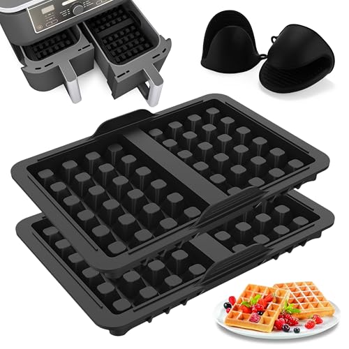 PANTIDE 2 Stück Silikon Waffelform Heißluftfritteuse Zubehör mit Verbrühschutzhandschuhen Stapelbar Wiederverwendbar Belgischer Waffeleiseneinsatz Kochen Backen DIY Platte Werkzeug für Waffeln Keks von PANTIDE