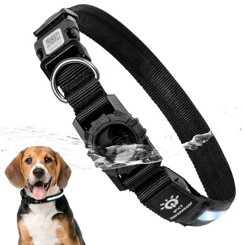 PANTIDE Hundehalsband für Air Tag - IPX7 wasserdichte Hundehalsbandhalterung für Airtag mit Smart QR Code 2 LED-Lichtfarbe blinkendes Hundehalsband mit weich gepolsterter Metallschlaufe für kleine PANTIDE Hundehalsband für Air Tag - IPX7 wasserdichte Hundehalsbandhalterung für Airtag mit Smart QR Code 2 LED-Lichtfarbe blinkendes Hundehalsband mit weich gepolsterter Metallschlaufe für kleine von PANTIDE
