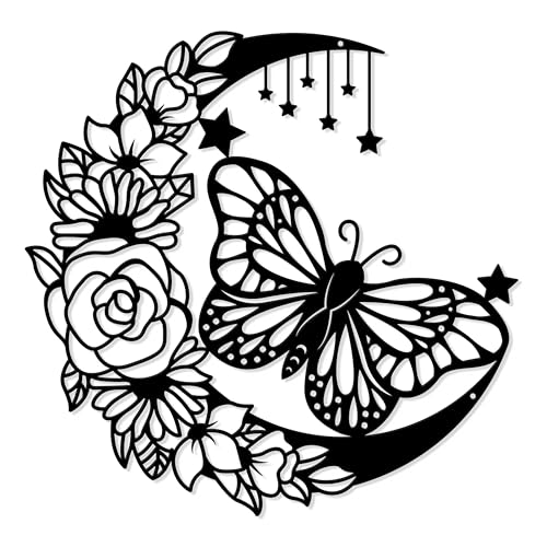 PANTIDE Metall Mond Schmetterling Wanddekorationen Schwarz Vintage Mond Blume Hängend Wandbild Kunst für Innen Wohnzimmer Badezimmer Schlafzimmer Flur Treppe Küche Kinderzimmer Outdoor Hof Zaun Garten PANTIDE Metall Mond Schmetterling Wanddekorationen Schwarz Vintage Mond Blume Hängend Wandbild Kunst für Innen Wohnzimmer Badezimmer Schlafzimmer Flur Treppe Küche Kinderzimmer Outdoor Hof Zaun Garten von PANTIDE