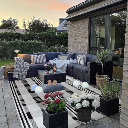 Schwarz Off White Buffalo Plaid Area Teppich 120*180cm Baumwolle gewebt kariert reversible faltbare waschbare Innen Outdoor Teppich Doormat Collection Teppich für Bauernhaus Zimmer Veranda Schlafzimme von PANTSLINE