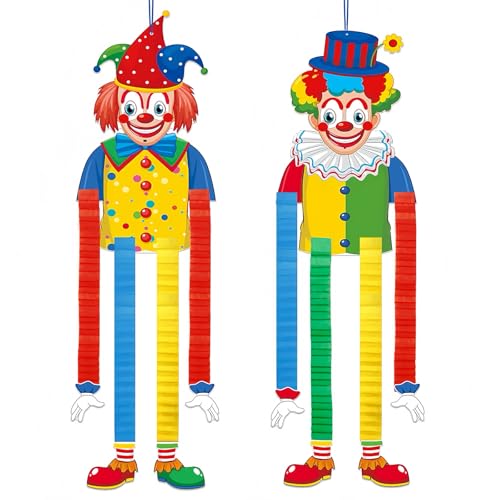 2 Stück Karneval Hängende Papierdekoration Clown Deko Hängend Tür Wand Clown Retractable Fußanhänger Karneval Deko Fenster Geeignet für WäNde,Fenster,Türbehänge usw von PANYI