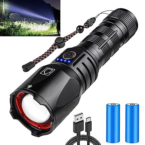 PANYIXUAN Led Taschenlampe Extrem Hell, 120000 Lumen USB-C Aufladbar Taktische Taschenlampen 26650 Akku XHP360, Starke Wasserdicht Flashlight 5 Lichtmodi für Outdoor NotfäLle Camping Torch von PANYIXUAN