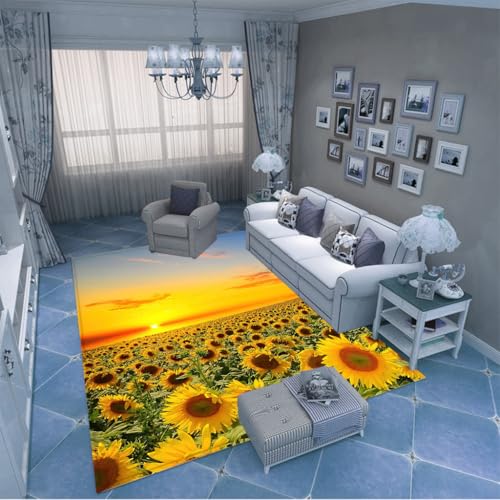 PAOSYTQQ Der Teppich mit Sonnenblumendruck im Landhausstil ist warm und bequem 90x150cm von PAOSYTQQ