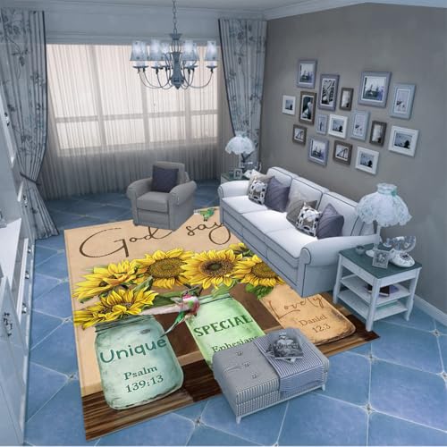 PAOSYTQQ Der Teppich mit Sonnenblumendruck im Landhausstil ist warm und bequem 90x150cm PAOSYTQQ Der Teppich mit Sonnenblumendruck im Landhausstil ist warm und bequem 90x150cm von PAOSYTQQ
