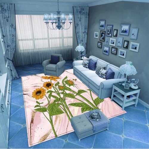 PAOSYTQQ Der minimalistische Sonnenblumenteppich für den Eingangsbereich und die Fußmatte hat eine einfache Kontur, die zur modernen Wohnästhetik passt 120x180cm von PAOSYTQQ