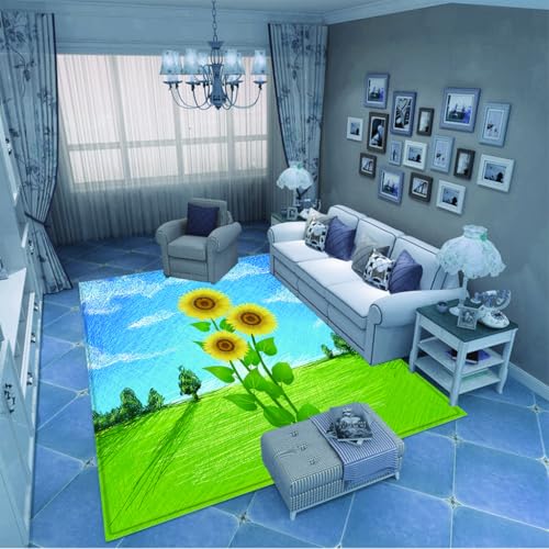 PAOSYTQQ Der minimalistische Sonnenblumenteppich für den Eingangsbereich und die Fußmatte hat eine einfache Kontur, die zur modernen Wohnästhetik passt 120x180cm von PAOSYTQQ