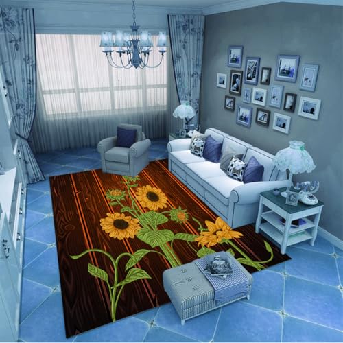 PAOSYTQQ Der minimalistische Sonnenblumenteppich für den Eingangsbereich und die Fußmatte hat eine einfache Kontur, die zur modernen Wohnästhetik passt 140x200cm von PAOSYTQQ