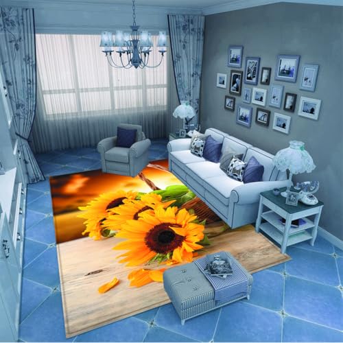 PAOSYTQQ Der minimalistische Sonnenblumenteppich für den Eingangsbereich und die Fußmatte hat eine einfache Kontur, die zur modernen Wohnästhetik passt 140x200cm von PAOSYTQQ