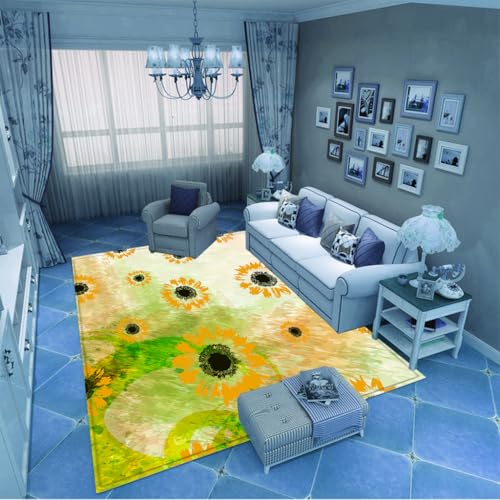 PAOSYTQQ Der minimalistische Sonnenblumenteppich für den Eingangsbereich und die Fußmatte hat eine einfache Kontur, die zur modernen Wohnästhetik passt 60x90cm von PAOSYTQQ