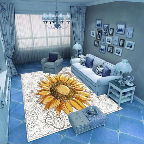 PAOSYTQQ Der minimalistische Sonnenblumenteppich für den Eingangsbereich und die Fußmatte hat eine einfache Kontur, die zur modernen Wohnästhetik passt 60x90cm von PAOSYTQQ