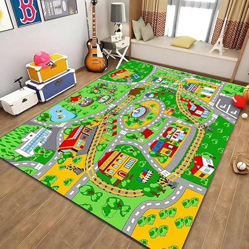 PAOSYTQQ Kinder Bildung Stadt Leben Matte Straße Verkehr System Bedruckter Teppich Schlafzimmer Spielzimmer Bodenmatte 100x160cm von PAOSYTQQ