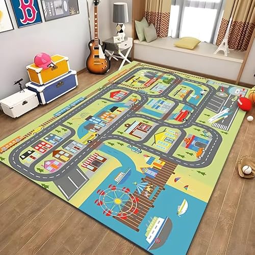 PAOSYTQQ Kinder Bildung Stadt Leben Matte Straße Verkehr System Bedruckter Teppich Schlafzimmer Spielzimmer Bodenmatte 100x160cm von PAOSYTQQ