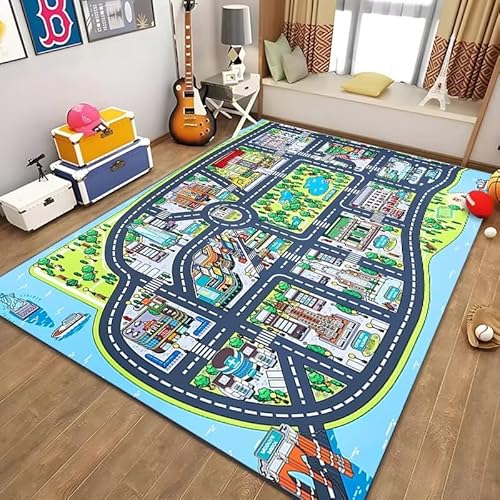 PAOSYTQQ Kinder Bildung Stadt Leben Matte Straße Verkehr System Bedruckter Teppich Schlafzimmer Spielzimmer Bodenmatte 140x200cm von PAOSYTQQ