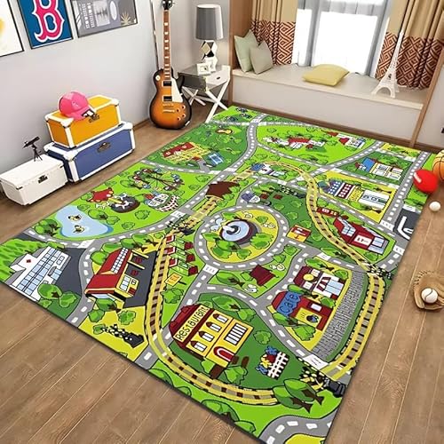 PAOSYTQQ Kinder Bildung Stadt Leben Matte Straße Verkehr System Bedruckter Teppich Schlafzimmer Spielzimmer Bodenmatte 140x200cm von PAOSYTQQ