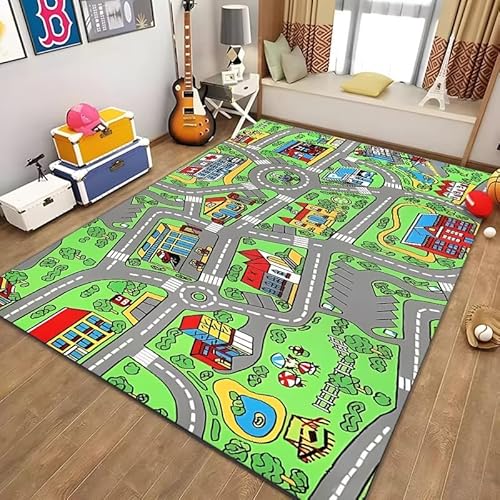 PAOSYTQQ Kinder Bildung Stadt Leben Matte Straße Verkehr System Bedruckter Teppich Schlafzimmer Spielzimmer Bodenmatte 50x70cm von PAOSYTQQ