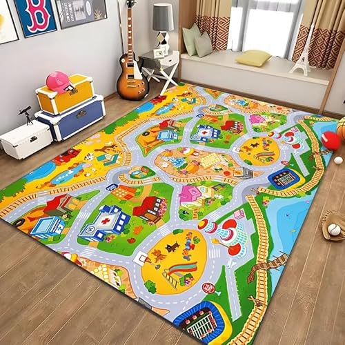 PAOSYTQQ Kinder Bildung Stadt Leben Matte Straße Verkehr System Bedruckter Teppich Schlafzimmer Spielzimmer Bodenmatte 50x70cm von PAOSYTQQ