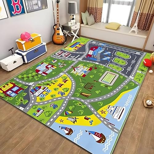 PAOSYTQQ Kinder Bildung Stadt Leben Matte Straße Verkehr System Bedruckter Teppich Schlafzimmer Spielzimmer Bodenmatte 80x120cm von PAOSYTQQ