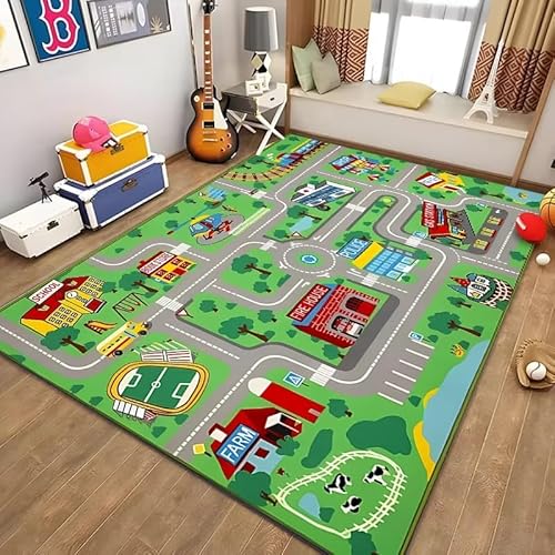 PAOSYTQQ Kinder Bildung Stadt Leben Matte Straße Verkehr System Bedruckter Teppich Schlafzimmer Spielzimmer Bodenmatte 90x150cm von PAOSYTQQ