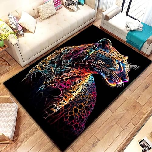 PAOSYTQQ Tier Leopard Gepard Cartoon Tier Bereich Teppich, Teppich für Zuhause Wohnzimmer Schlafzimmer Sofa Fußmatte Küche Dekor, Schlafzimmer Dekor 80x120cm von PAOSYTQQ
