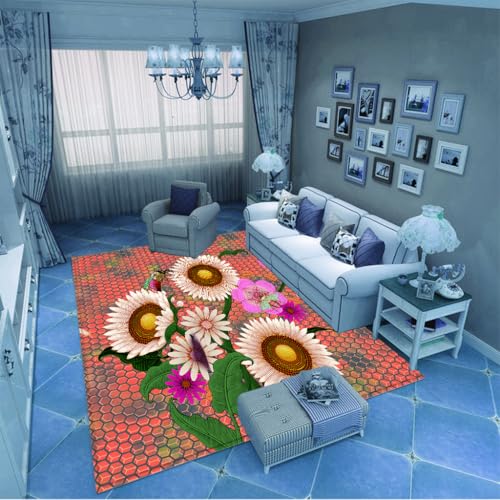 Sonnenblumen-Blumenteppich im Landhausstil | Eine Nachttischdecke im Schlafzimmer mit kleinen Blumenmustern und Sonnenblumen, die eine Pastorale Romantik schaffen 100x160cm von PAOSYTQQ