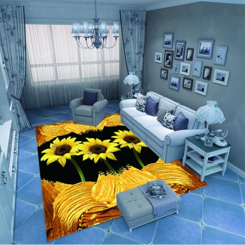 Sonnenblumen-Blumenteppich im Landhausstil | Eine Nachttischdecke im Schlafzimmer mit kleinen Blumenmustern und Sonnenblumen, die eine Pastorale Romantik schaffen 120x160cm Sonnenblumen-Blumenteppich im Landhausstil | Eine Nachttischdecke im Schlafzimmer mit kleinen Blumenmustern und Sonnenblumen, die eine Pastorale Romantik schaffen 120x160cm von PAOSYTQQ