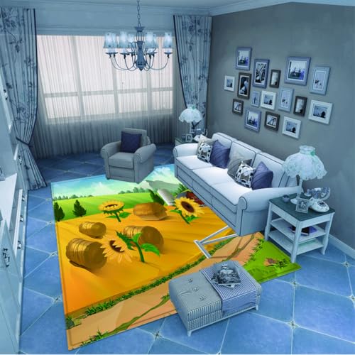 Sonnenblumen-Blumenteppich im Landhausstil | Eine Nachttischdecke im Schlafzimmer mit kleinen Blumenmustern und Sonnenblumen, die eine Pastorale Romantik schaffen 120x180cm von PAOSYTQQ