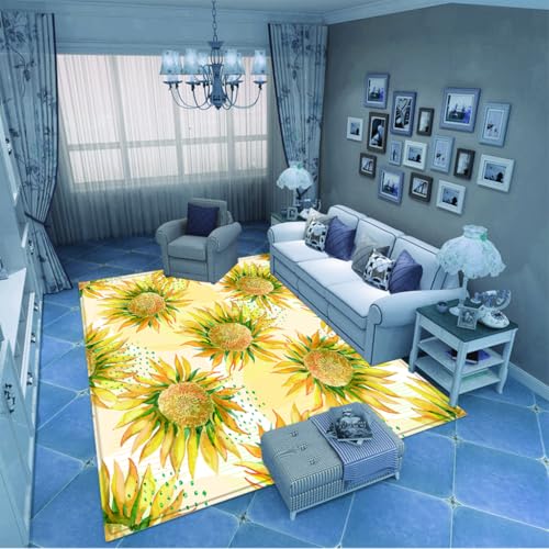 Sonnenblumen-Blumenteppich im Landhausstil | Eine Nachttischdecke im Schlafzimmer mit kleinen Blumenmustern und Sonnenblumen, die eine Pastorale Romantik schaffen 140x200cm Sonnenblumen-Blumenteppich im Landhausstil | Eine Nachttischdecke im Schlafzimmer mit kleinen Blumenmustern und Sonnenblumen, die eine Pastorale Romantik schaffen 140x200cm von PAOSYTQQ