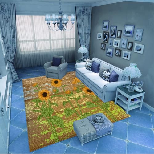 Sonnenblumen-Blumenteppich im Landhausstil | Eine Nachttischdecke im Schlafzimmer mit kleinen Blumenmustern und Sonnenblumen, die eine Pastorale Romantik schaffen 140x200cm Sonnenblumen-Blumenteppich im Landhausstil | Eine Nachttischdecke im Schlafzimmer mit kleinen Blumenmustern und Sonnenblumen, die eine Pastorale Romantik schaffen 140x200cm von PAOSYTQQ