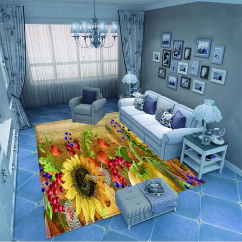 Sonnenblumen-Blumenteppich im Landhausstil | Eine Nachttischdecke im Schlafzimmer mit kleinen Blumenmustern und Sonnenblumen, die eine Pastorale Romantik schaffen 140x200cm von PAOSYTQQ
