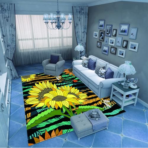 Sonnenblumen-Blumenteppich im Landhausstil | Eine Nachttischdecke im Schlafzimmer mit kleinen Blumenmustern und Sonnenblumen, die eine Pastorale Romantik schaffen 90x150cm Sonnenblumen-Blumenteppich im Landhausstil | Eine Nachttischdecke im Schlafzimmer mit kleinen Blumenmustern und Sonnenblumen, die eine Pastorale Romantik schaffen 90x150cm von PAOSYTQQ