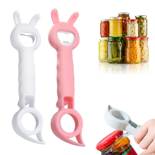 4 in 1 Flaschenöffner, 2025 neues kreatives Glas und Cap Opener -Werkzeug, tragbare Griffhilfe für ältere Menschen, Soda Deckelentferner für Küchenbalken Car Picknick Geschenkgebrauch (Wihte + Pink) von PAOUWJXNC